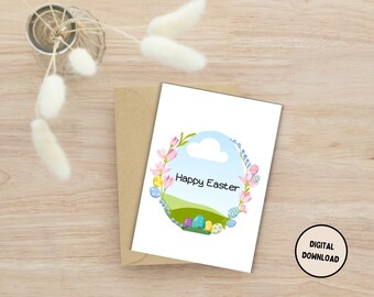 Printable Happy Easter Card, Cute Printable Easter Egg Card.