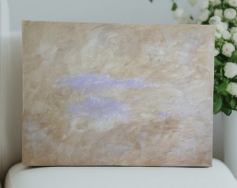 Cuadro de pintura abstracta acrílica | beige piedra, blanco, violeta | Lienzo sobre bastidor | 60x80cm | pintado a mano | nubes moradas