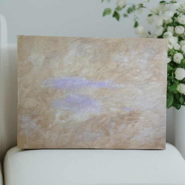 Acryl abstrakt Malerei Bild | stone beige, weiß, violett | Leinwand auf Keilrahmen | 60 x 80 cm | handgemalt | lila Wolken