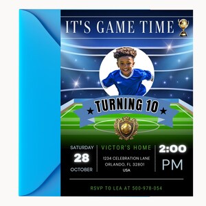 Invitation d'anniversaire football avec photo- Faire-part de football modifiable- carte d'anniversaire imprimable- invitation foot fille