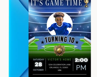 Invitation d'anniversaire football avec photo- Faire-part de football modifiable- carte d'anniversaire imprimable- invitation foot fille