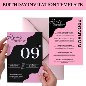Invitation anniversaire rose- girly- invitation anniversaire numérique- cholo happy birthday-  cholo birthday- black and pink