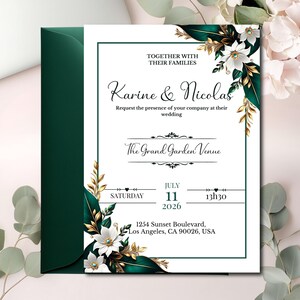 Faire-Part de Mariage Fleurs Blanches - Invitation Digitale Personnalisable - Téléchargement Instantané - Modèle à Imprimer