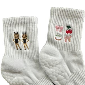 Cute Emoji Embroidered Pilates Grip socks｜non-slip socks | cushion socks | yoga pilates lagree barre socks | Crew Socks