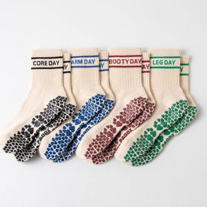Days of the week grip socks 4 pack bundle｜non-slip socks | cushion socks | yoga pilates lagree barre socks | Crew Socks