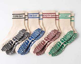 Days of the week grip socks 4 pack bundle｜non-slip socks | cushion socks | yoga pilates lagree barre socks | Crew Socks