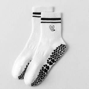 Cute Heart Embroidered Pilates Grip socks｜non-slip socks | cushion socks | yoga pilates lagree barre socks | Crew Socks