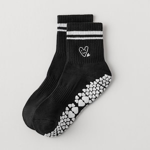 Cute Heart Embroidered Pilates Grip socks｜non-slip socks | cushion socks | yoga pilates lagree barre socks | Crew Socks