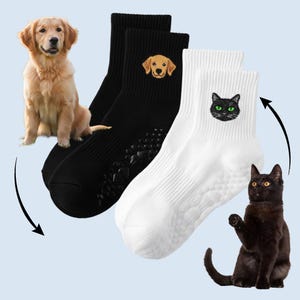 Calcetines antideslizantes premium con bordado de mascota personalizado / Personalizados con la foto de su mascota / Bordado de gato personalizado / Bordado de perro personalizado