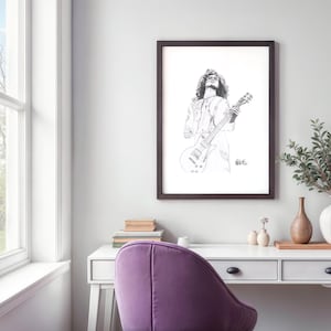 Jimmy Page Original Pencil Drawing – A4 Portrait Art | Minimalist Rock Legend Illustration | Hand-Drawn Fine Art
