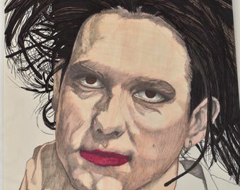 Robert Smith Portrait: Original A4 Hand-Drawn The Cure Mixed Media Drawing