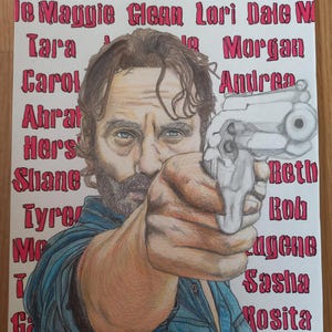 Rick Grimes Original Mixed Media Portrait – The Walking Dead Fan Art, TV Series Character A4 Wall Decor