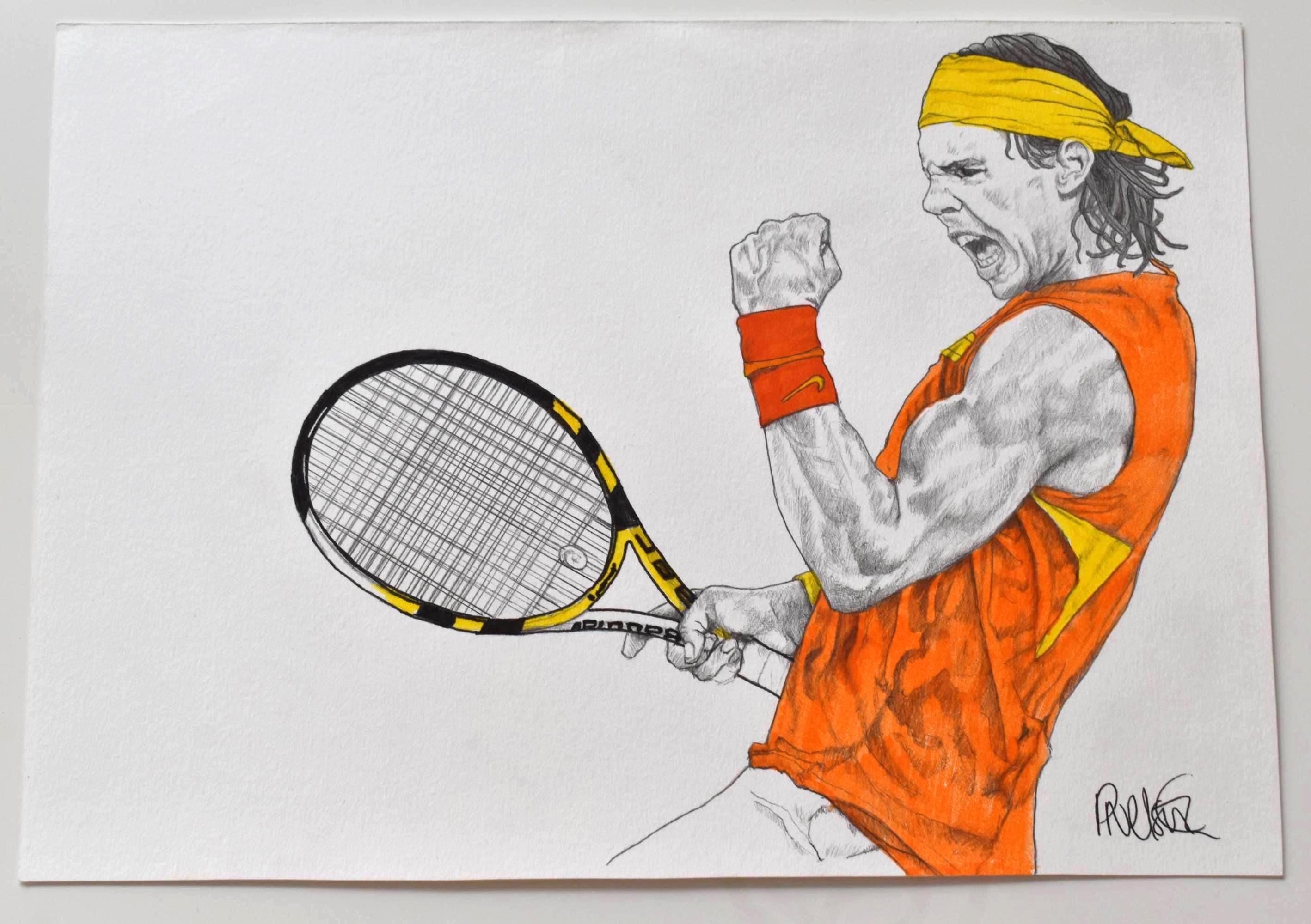 ラファエル・ナダル ポートレート: 手描きテニスレジェンドアート - A4