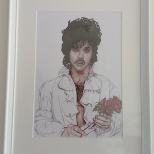 Iconische prins ingelijste kunstdruk | Minimalistische portretpotloodtekening | A4 Fine Art popster legende muziekkunstwerk | Klaar om op te hangen wanddecoratie