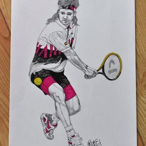 Photo Vintage Tennis Agassi & Graf - Années 90 - Tirage Presse Farabola - 25x18 Cm