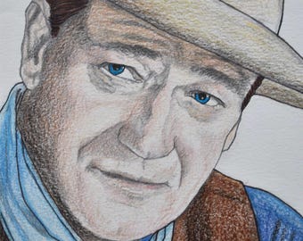 Portret Johna Wayne'a ołówkiem: Rysunek westernowy rysowany ręcznie w formacie A4