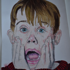 Iconic Kevin McCallister Home Alone Portrait (2025) | Macaulay Culkin Hand-Drawn A4 Illustration | Classic Christmas Movie Art