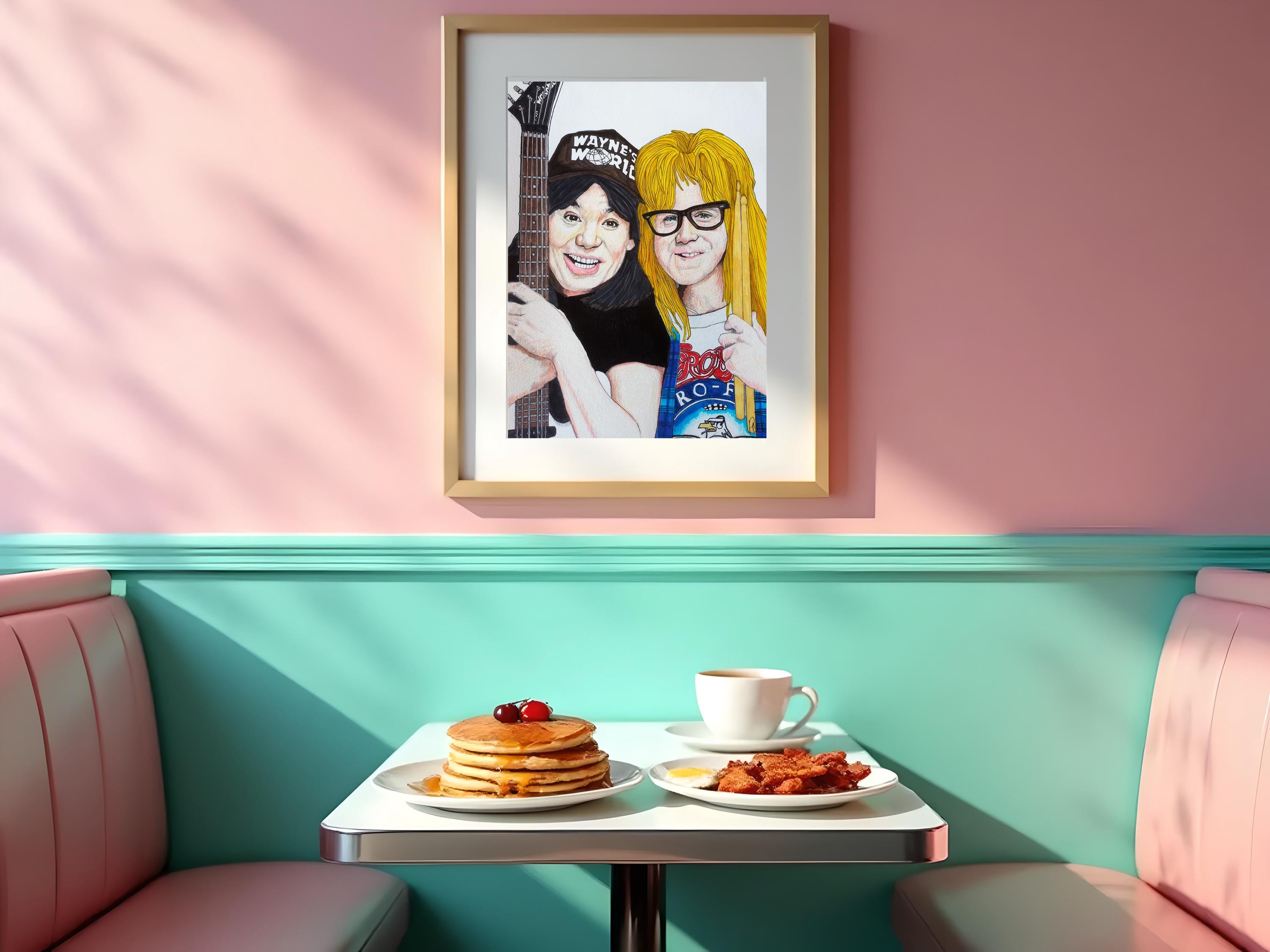 Wayne's World Pencil Drawing: A4 Retro 90s Comedy Movie Fan Art