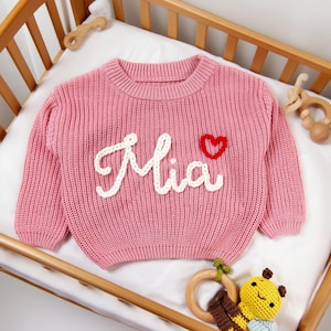 Personalised Baby Girl Sweater,Hand Embroidered Heart Name Baby Sweater,Custom Baby Name Sweater,Newborn Sweater with Name,1st Birthday Gift