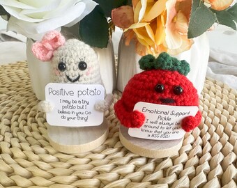 With Stand Positive Potato, Crochet Positive Potato, Cute Hug Pickle, Cheer Up Thinking of You, Graduation Gift