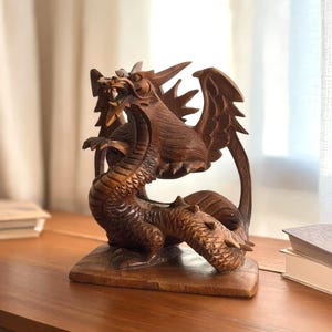 Wooden Dragon Sculpture – Hand-Carved Balinese Art Figure | Mythical Home Decoration, birthday gifts, christmas gifts