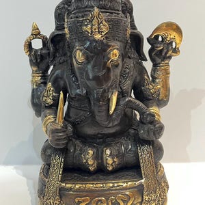Handmade Bronze Ganesha Statue: Balinese Black and Gold Sculpture