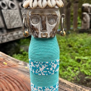 Coastal Guardian Figurine – Handcrafted Beaded Tribal Decor (8.7 inches)