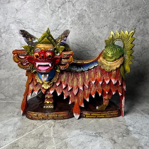 Barong Guardian - Handgeschnitzte Barong-Statue aus Holz | Balinesische Schutzgeist Deko, Einweihungsparty Deko, Geschenk, Haus Dekoration, Haus Dekoration, Statue