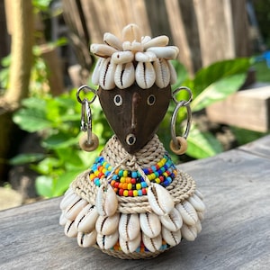 Handmade Shell & Bead Tribal Figurine: Cultural Decor