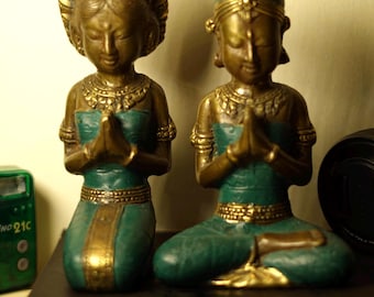 Estatua de pareja balinesa de bronce hecha a mano - Decoración cultural para el hogar, regalos de cumpleaños, regalos de Navidad, regalos de bronce