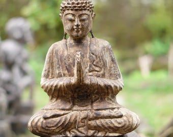 Hand Carved Wooden Buddha Statue | Antique Spiritual Decor (13.78 inches), birthday gifts, christmas gifts