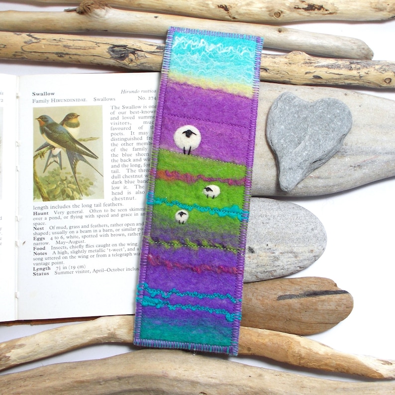 Felted Sheep Bookmark. Keepsake Wool Book Marker Gift for Reader. Handmade in Scotland. image 1