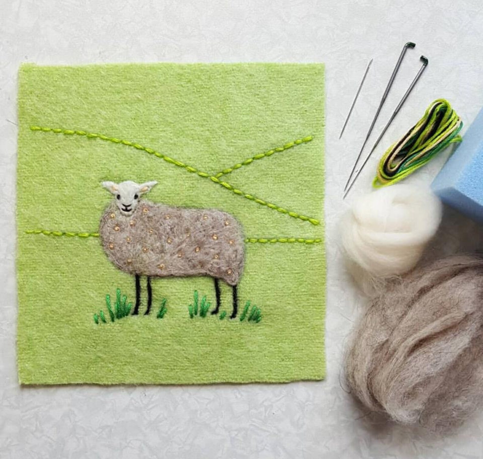 Kit Little Grey Sheep Needle Felting Picture Kit 2D Dry Etsy