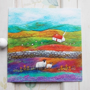 Lambing Time and Red Roofed Cottage Printed Greetings Card, Envelope Included.
