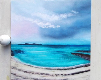 Scottish Seascape Art Card, Wild Beach Printed Greetings Card, Square, Blank, Envelope Included.