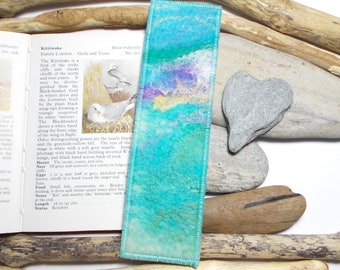Abstract Turquoise Felt Bookmark. Keepsake Book Marker, Gift for Reader. Handmade in Scotland