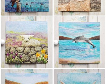 Cute Animal Cards featuring Sheep, Highland Cow, Owl, Alpaca, Dolphin and Border Collie Dog