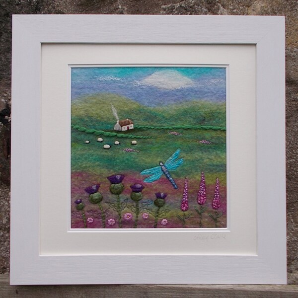 Felt Landscape Picture Dragonfly Cottage