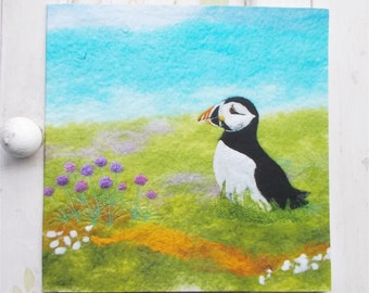 Puffin Card, Square Greetings Card, Blank. Envelope Included. Professionally Printed from Felt Art Image.