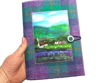 Harris Tweed Covered Notebook. Reusable Cover, A5 Plain or Lined Notebook Included