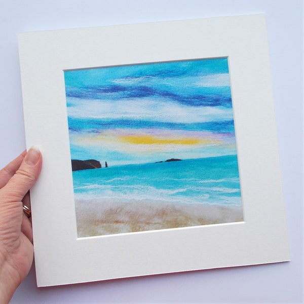 Sandwood Bay Art Print, North West Coast of Scotland Sunset and Sea Stack, 10 x 10 inch Square Picture. Mount Included.