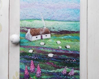 Scottish Card, Highland Cottage with Sheep Printed Greetings Card.