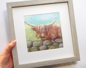 Highland Cow Framed Print: Harvey the Cow, Textured Artwork (10x10 inch Frame)