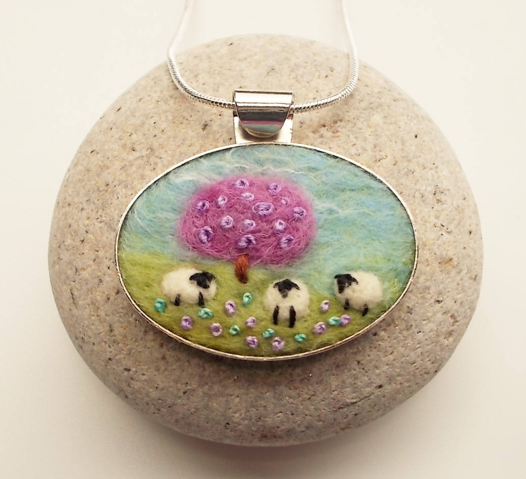 Sheep Pendant Necklace Needle Felted Blossom Tree Etsy