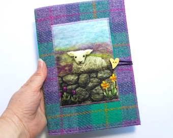 A5 Reusable Covered Notebook, Handmade Harris Tweed Gift, Plain or Lined Paper Notebook Included