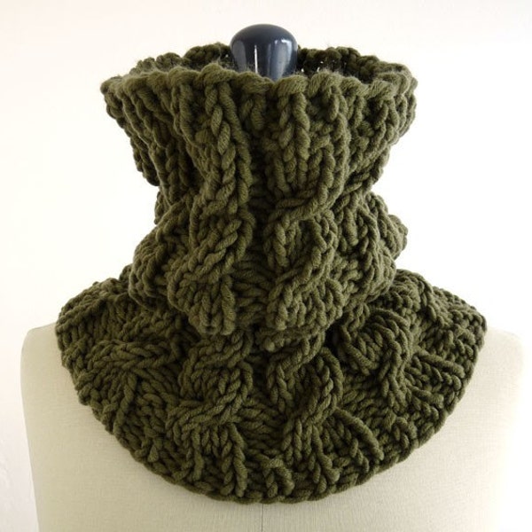 Chunky Knit Cabled Cowl in Woodland Green for Men and Women - Free Shipping