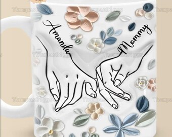 Sosteniendo la taza de la mano de mamá, taza floral del día de la madre taza de café, taza de cerámica personalizada sosteniendo la mano de mamá, regalo del día de las madres 2024