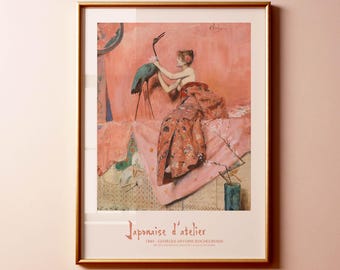 Schilderij van een vrouw in een Japanse kimono | Wandkunst | Poster | Kunstdruk
