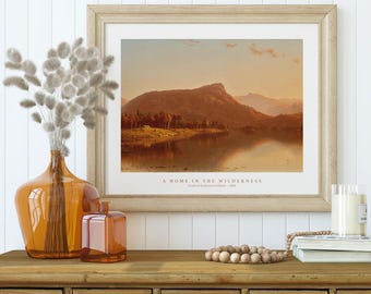 Dipinto di un tranquillo paesaggio autunnale in riva a un lago | Arte murale | Poster | Stampa artistica