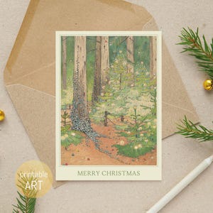 Gemalte Weihnachtskarte mit Weihnachtsbäumen | A6 Faltkarte | druckbare Karte | digitaler Download